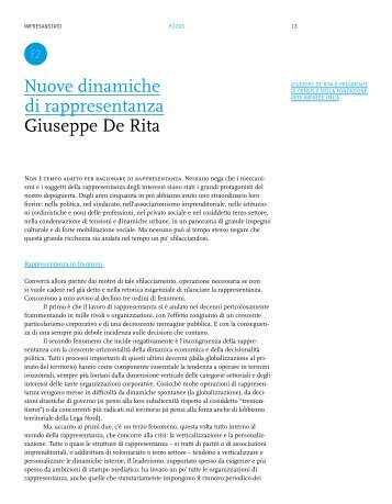 Nuove dinamiche di rappresentanza Giuseppe De Rita