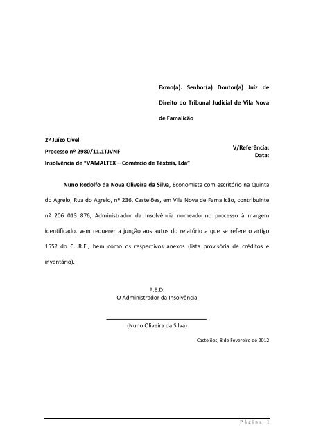 Relatório nos termos do artigo 155º do C.I.R.E. - Nuno Oliveira da ...
