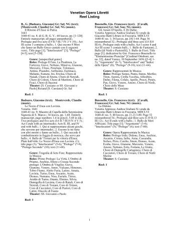 Venetian Opera Libretti Reel Listing - Gale
