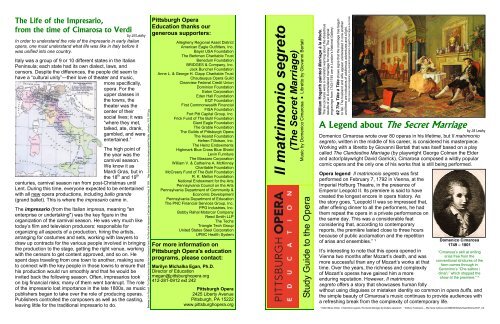 View The Study Guide For Il Matrimonio Segreto Pittsburgh Opera