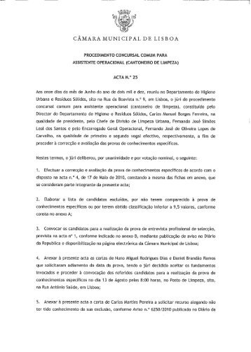 Acta n.º 25 - Câmara Municipal de Lisboa