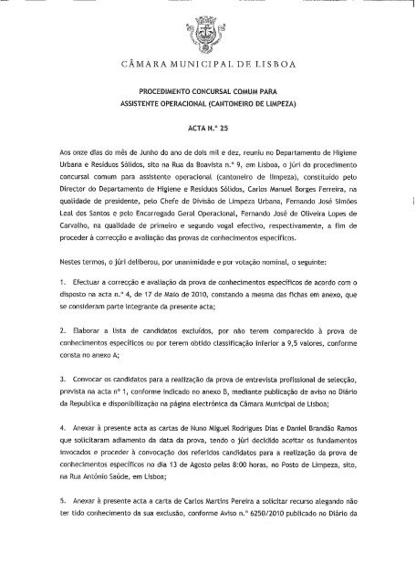 Acta n.º 25 - Câmara Municipal de Lisboa