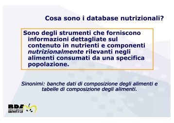 Banche dati per alimenti _Scienze della Prevenzione - magistrale