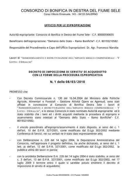 consorzio di bonifica in destra del fiume sele - Regione Campania