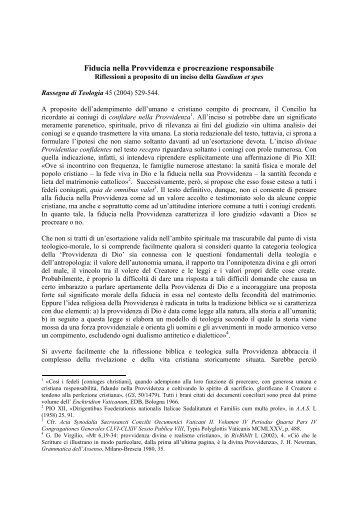 Fiducia nella provvidenza e procreazione responsabile. Riflessioni ...