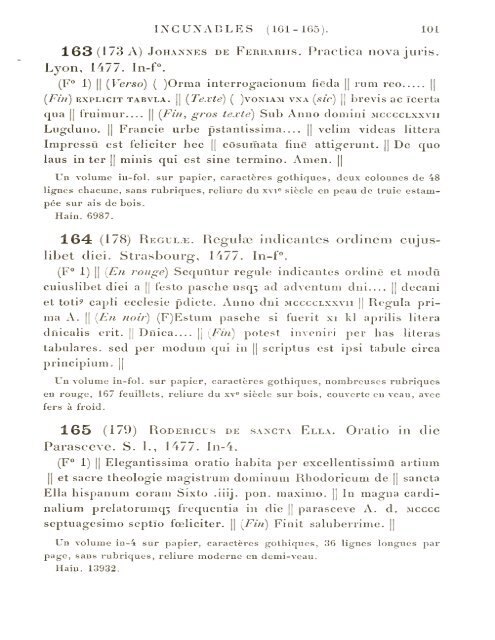 CATALOGUE DES INCUNABLES DE LA BIBLIOTHÈQUE MAZARINE