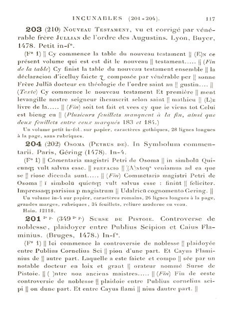 CATALOGUE DES INCUNABLES DE LA BIBLIOTHÈQUE MAZARINE