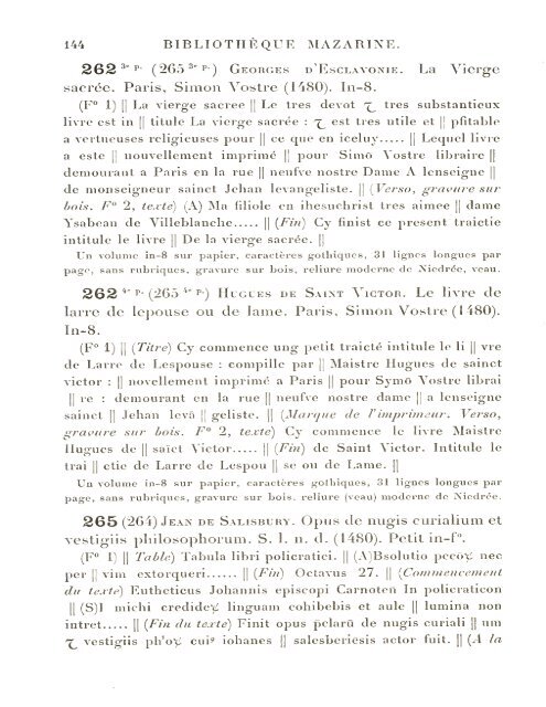 CATALOGUE DES INCUNABLES DE LA BIBLIOTHÈQUE MAZARINE