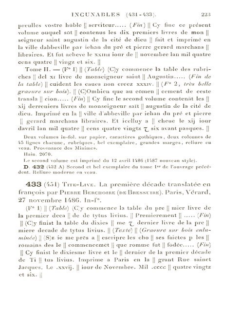 CATALOGUE DES INCUNABLES DE LA BIBLIOTHÈQUE MAZARINE