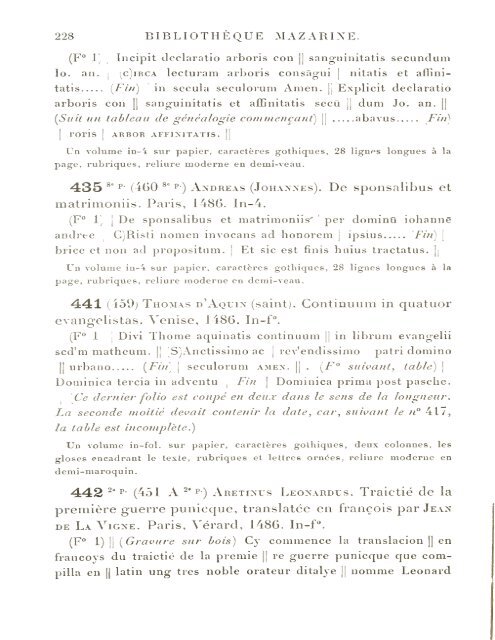 CATALOGUE DES INCUNABLES DE LA BIBLIOTHÈQUE MAZARINE