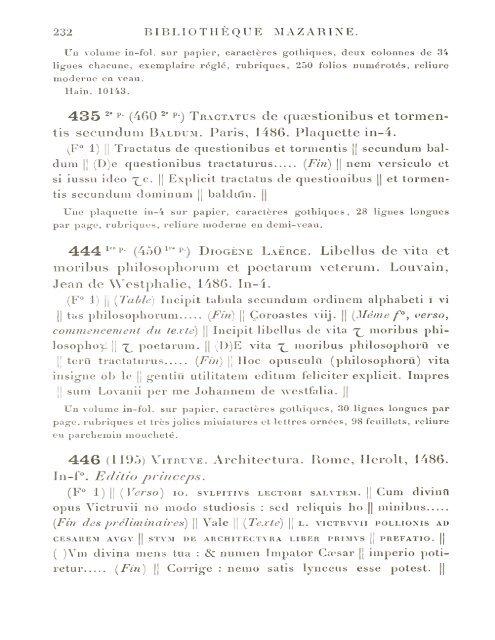 CATALOGUE DES INCUNABLES DE LA BIBLIOTHÈQUE MAZARINE