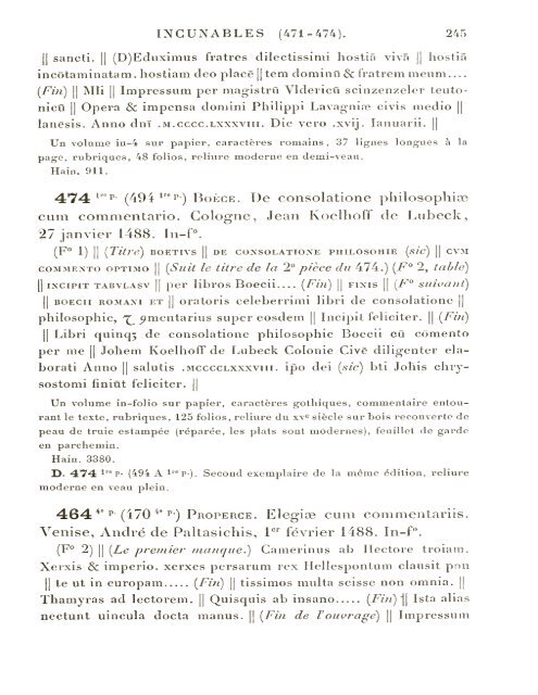 CATALOGUE DES INCUNABLES DE LA BIBLIOTHÈQUE MAZARINE