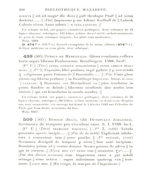 CATALOGUE DES INCUNABLES DE LA BIBLIOTHÈQUE MAZARINE