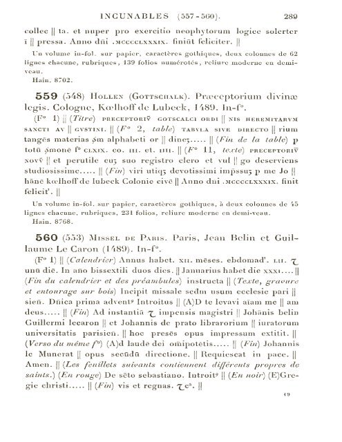 CATALOGUE DES INCUNABLES DE LA BIBLIOTHÈQUE MAZARINE