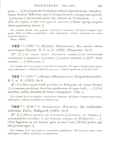 CATALOGUE DES INCUNABLES DE LA BIBLIOTHÈQUE MAZARINE