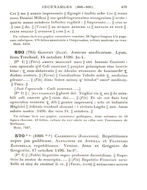 CATALOGUE DES INCUNABLES DE LA BIBLIOTHÈQUE MAZARINE