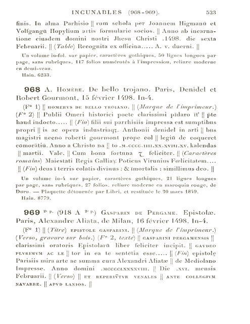 CATALOGUE DES INCUNABLES DE LA BIBLIOTHÈQUE MAZARINE