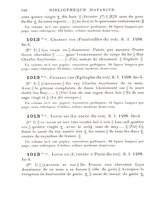 CATALOGUE DES INCUNABLES DE LA BIBLIOTHÈQUE MAZARINE