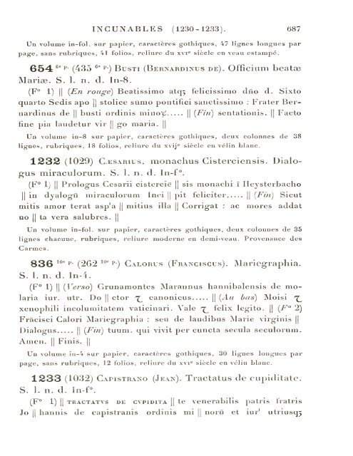 CATALOGUE DES INCUNABLES DE LA BIBLIOTHÈQUE MAZARINE