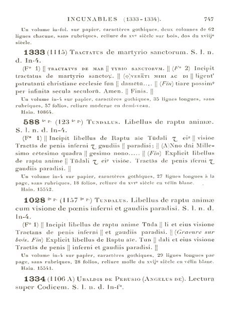 CATALOGUE DES INCUNABLES DE LA BIBLIOTHÈQUE MAZARINE