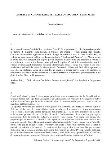 6 heures Analysez et commentez, en italien, les six documents