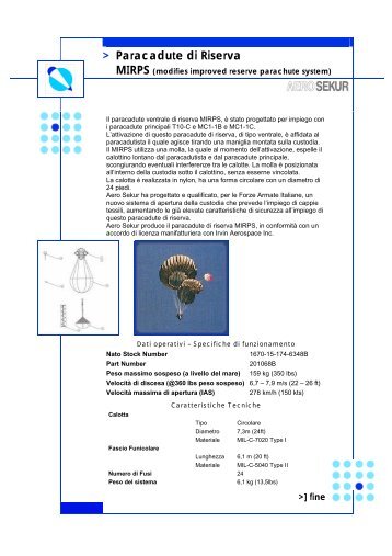 Paracadute di Riserva MIRPS - Aero Sekur