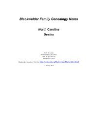 Blackwelder Family Genealogy Notes North Carolina ... - Arslanmb.org