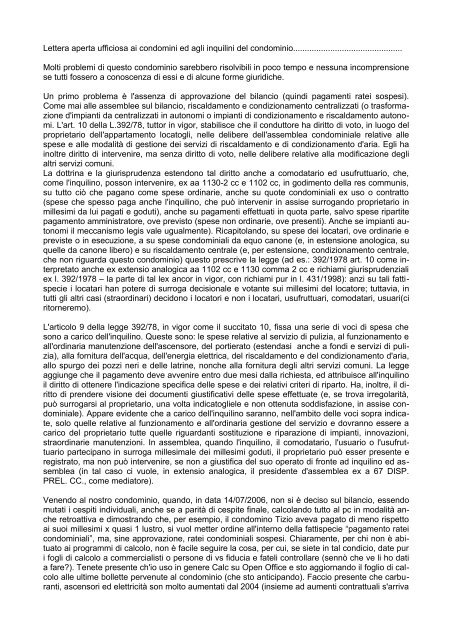 Lettera aperta ufficiosa ai condomini ed agli inquilini del condominio ...