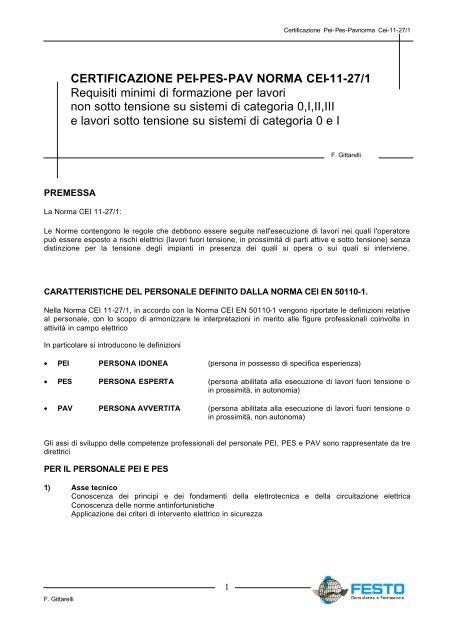 certificazione pei-pes-pav norma cei-11-27 - Festo Didactic