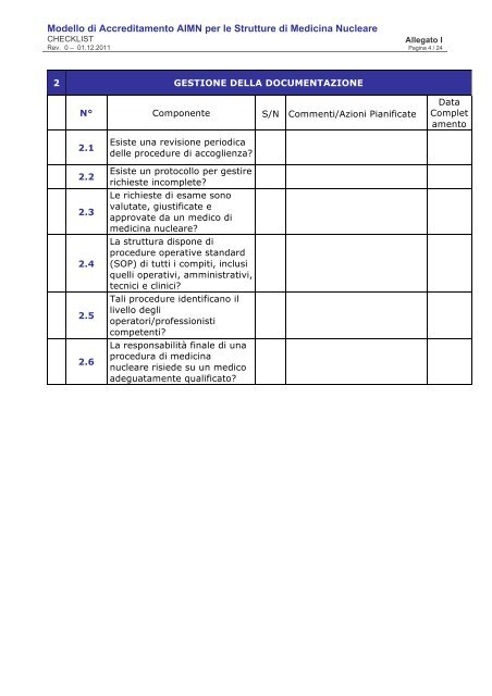 Check list di valutazione della conformità - AIMN