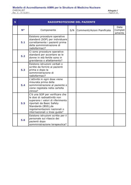 Check list di valutazione della conformità - AIMN