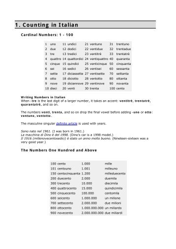 1. Counting in Italian - gariban tavuk