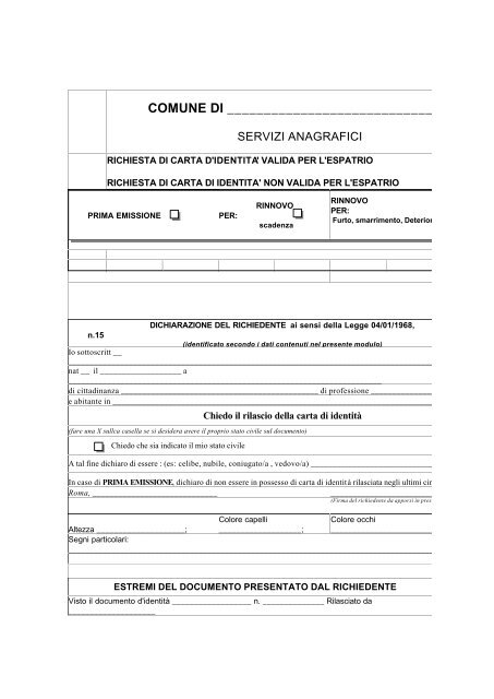 Richiesta di carta di identità - pdf kb 28 - Moduli.Dimmidove.it