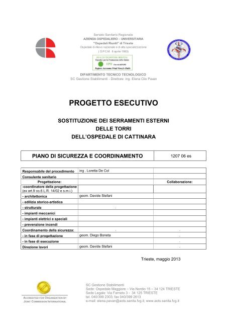 1207 06 es Piano di sicurezza e coordinamento - Ospedali riuniti di ...