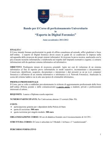 “Esperto in Digital Forensics” - Università degli Studi di Camerino