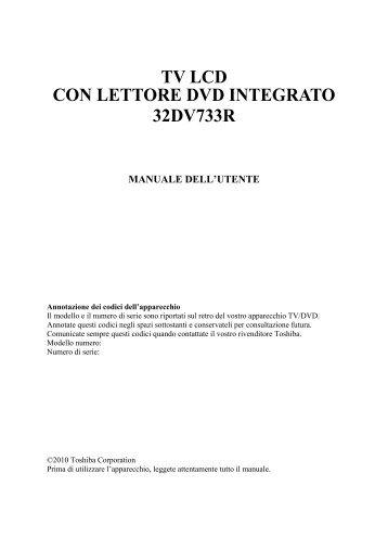 tv lcd con lettore dvd integrato 32dv733r manuale ... - Toshiba-OM.net