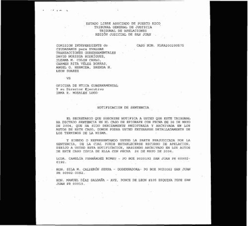 Notificación de sentencia caso blue ribbon - Oficina del Contralor