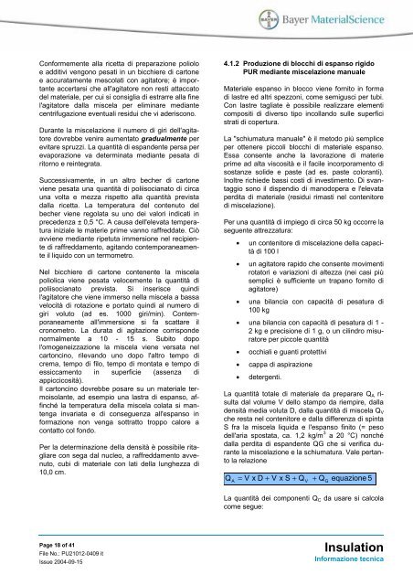 Insulation Produzione dell'espanso rigido poliuretanico (PUR)