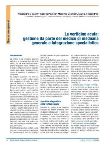 La vertigine acuta: gestione da parte del medico di medicina ... - Simg