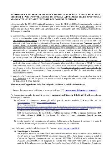 Richiesta di plateatico per spettacoli circensi e attrazioni in aree ...