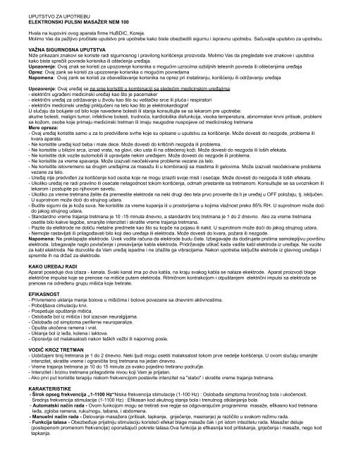 Uputstvo Za Upotrebu Elektronski Pulsni Masazer