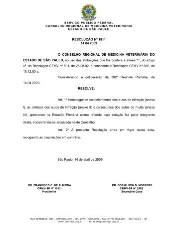 RESOLUÇÃO Nº 1811 14.04.2009 O CONSELHO ... - CRMV-SP