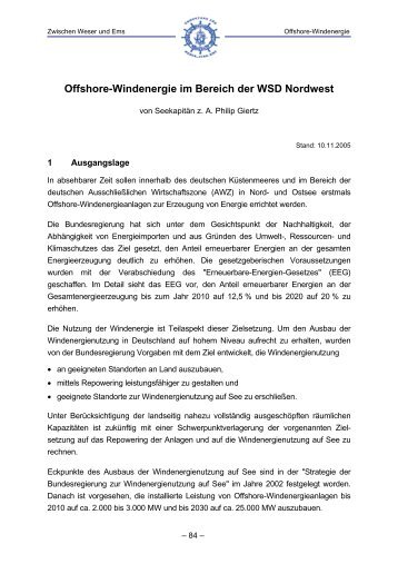 Offshore-Windenergie im Bereich der WSD Nordwest - Wasser- und ...