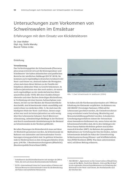 Untersuchungen zum Vorkommen von Schweinswalen im Emsästuar