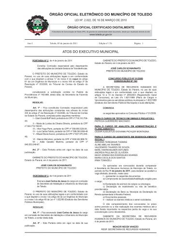 ATOS DO EXECUTIVO MUNICIPAL - Portal do Município de Toledo