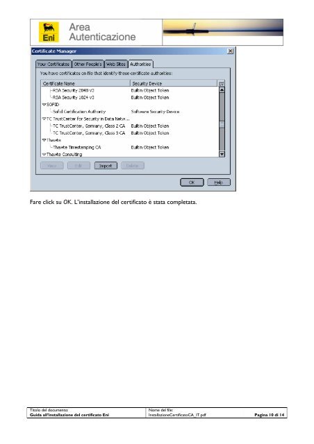 Guida all'installazione del Certificato Eni