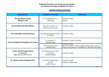 Designação Unidade de Saúde TESTES PSICOLÓGICOS Valências