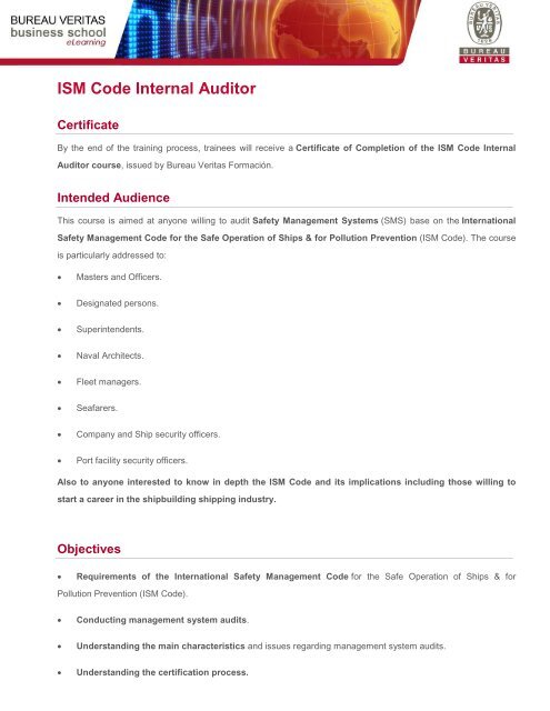 ISM Code Internal Auditor - Bureau Veritas Business School