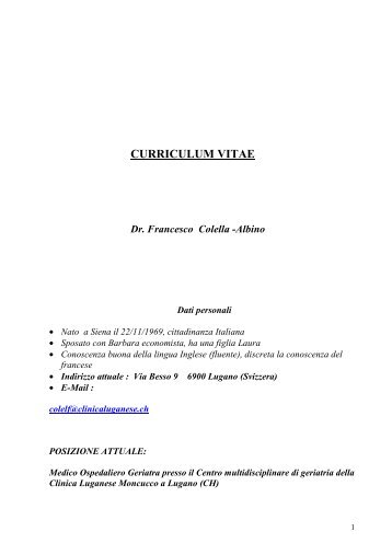CV Dr.Francesco Colella-Albino - Clinica Luganese SA
