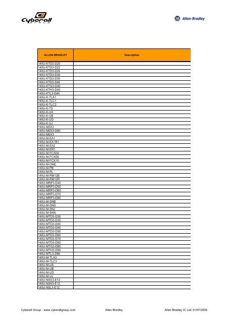 Lista IC Allen Bradley - Cyberall Group